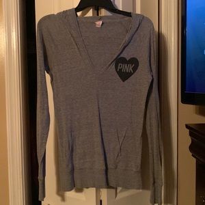 Victoria’s Secret pink collection, gray hood, thin shirt
